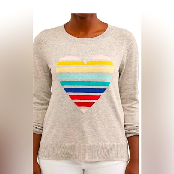 Time and Tru Sweaters - Time and Tru Rainbow Heart Pullover Sweater Crew Neck